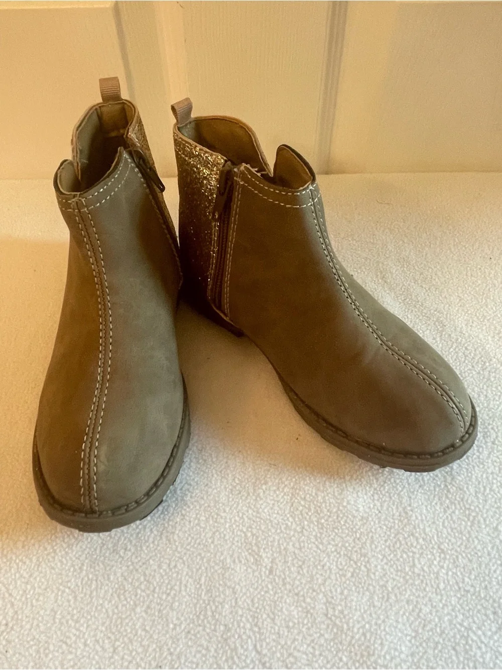 Carter's Taupe Girls Chelsea Boots with Glitter Heel Accent